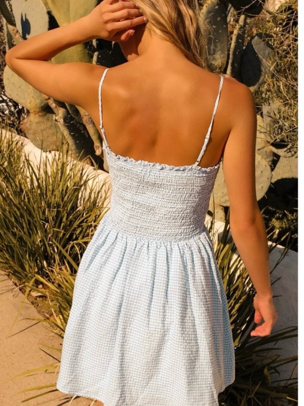 Lulu's Light Blue Gingham Smocked Mini Dress